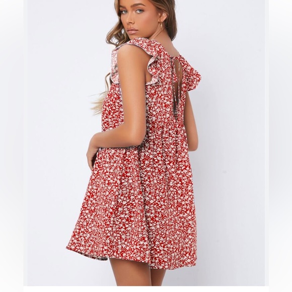 Saodimallsu Women's Summer Ruffle Floral Print Mini Women's Vintage Dress New - Picture 2 of 3